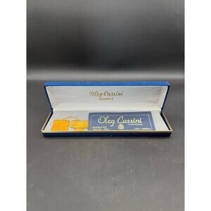 Vintage Oleg Cassini Blue Velvet Hinged Watch Box with Gold Trim